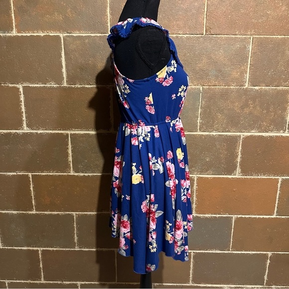 Zunie Blue Floral Jersey Knit Stretch Dress Women's L Large - Picture 4 of 8